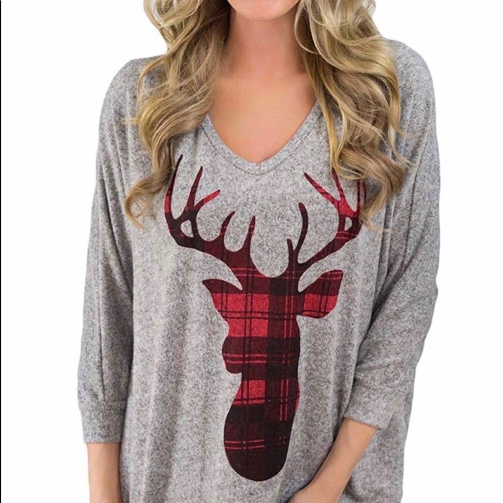 Christmas plaid deer head tunic